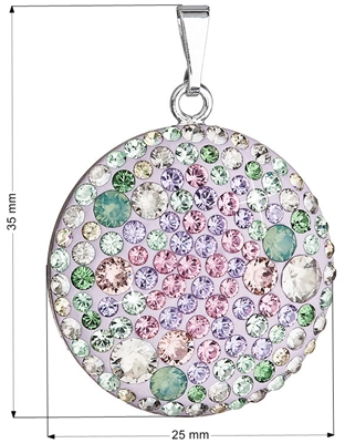 Strieborný prívesok s krištáľmi Swarovski mix farieb fialová zelená ružová okrúhly 34131.3