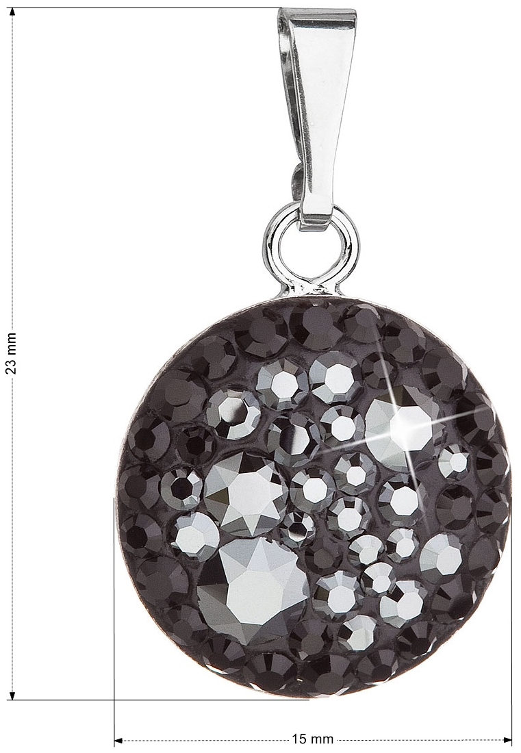 Strieborný prívesok s krištálmi Swarovski čierny okrúhly 34225.5 hematite