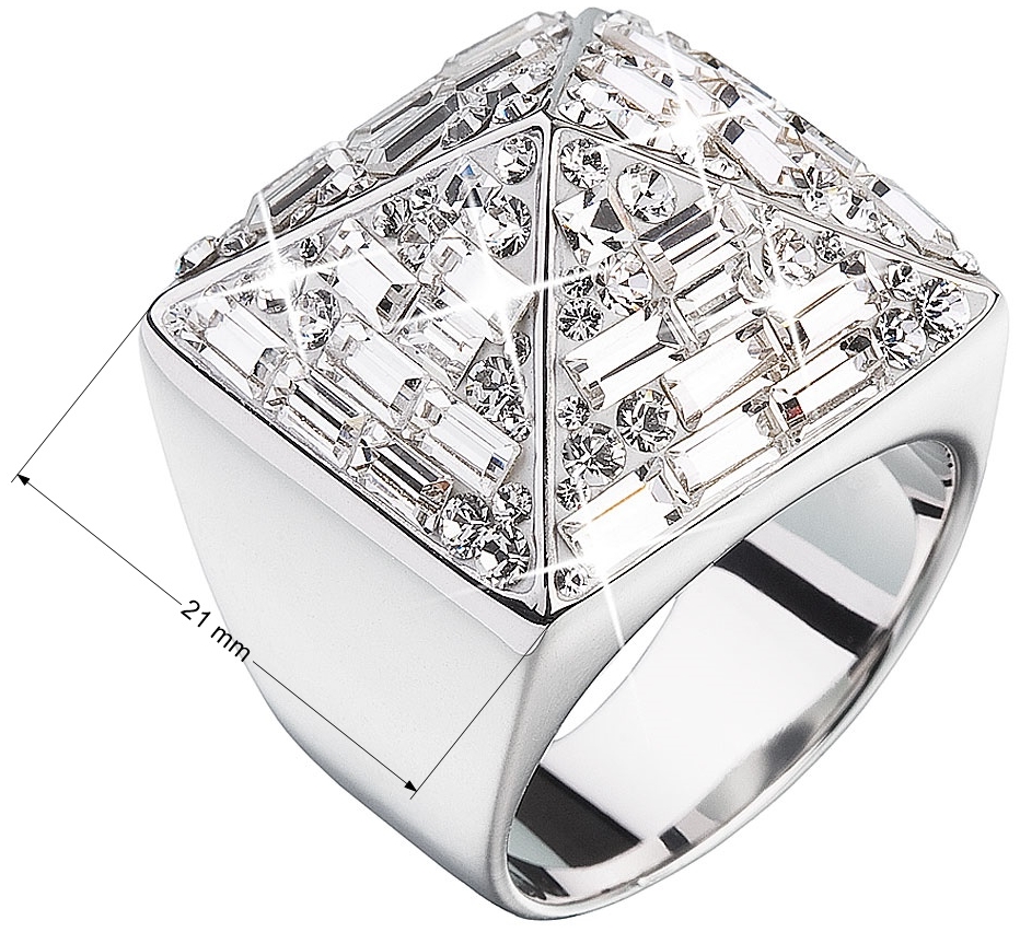 Strieborný prsteň s krištálmi biela pyramída 35810.1