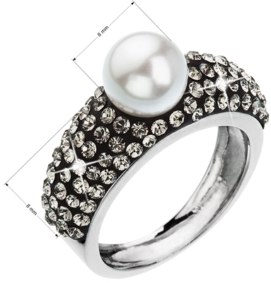 Strieborný prsteň s krištáľmi biela šedá 35032.3