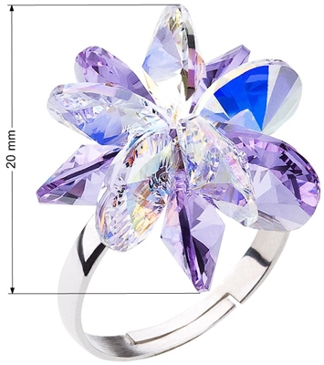 Strieborný prsteň s krištáľmi Swarovski fialová kytička 35024.3 violet