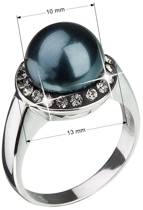 Strieborný prsteň s krištáľmi a zelenou perlou 35021.3 tahiti
