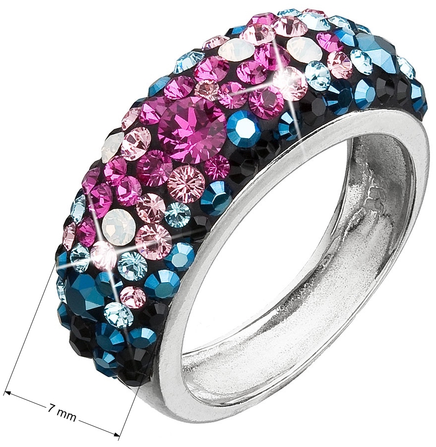 Strieborný prsteň s krištálmi Swarovski mix farieb modrá ružová 35031.4