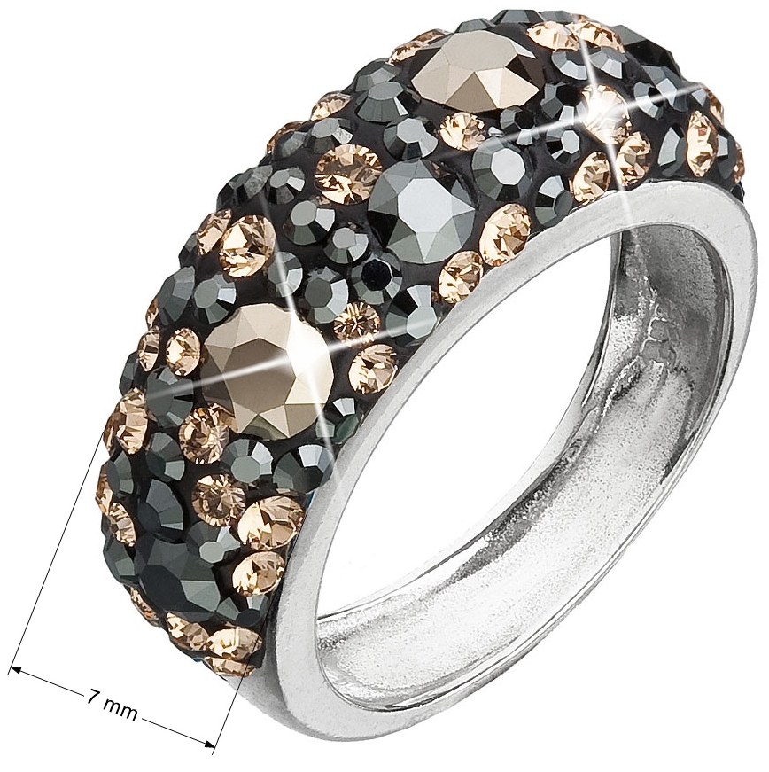 Strieborný prsteň s krištáľmi Swarovski mix farieb čierna hnedá zlatá 35031.4