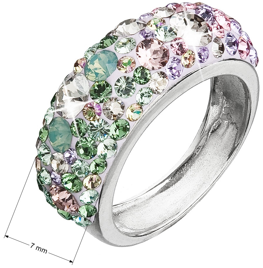 Strieborný prsteň s krištálmi Swarovski mix farieb fialová zelená ružová 35031.3
