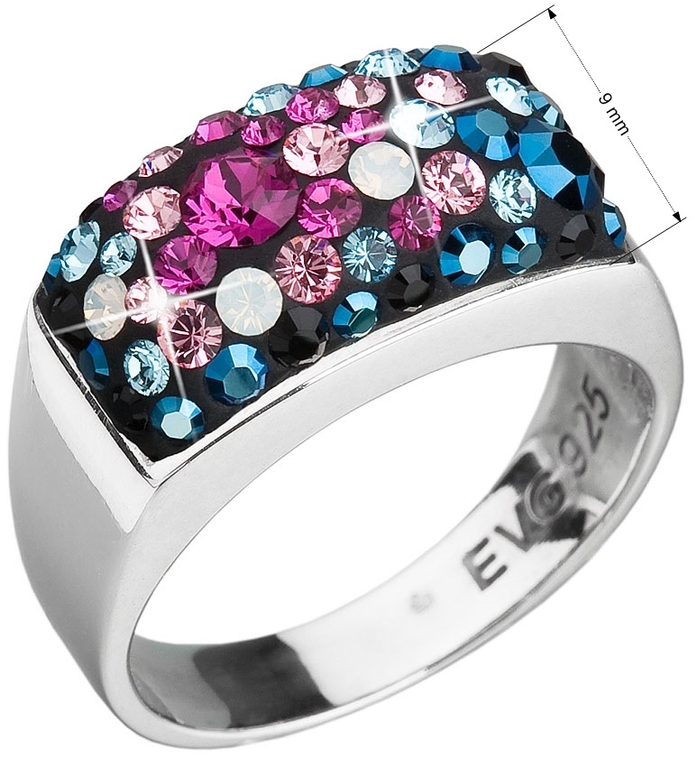 Strieborný prsteň s krištálmi Swarovski mix farieb modrá ružová 35014.4