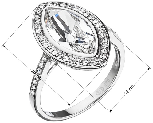 Strieborný prsteň s krištáľmi Swarovski biely ovál 35050.1