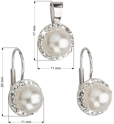 Sada šperkov s krištáľmi Swarovski náušnice a prívesok biela perla okrúhle 39091.1