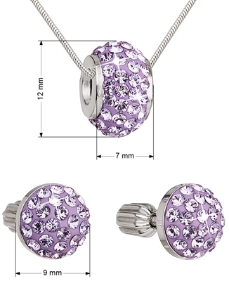 Sada šperkov s krištáľmi náušnice a prívesok fialové okrúhle 39200.3