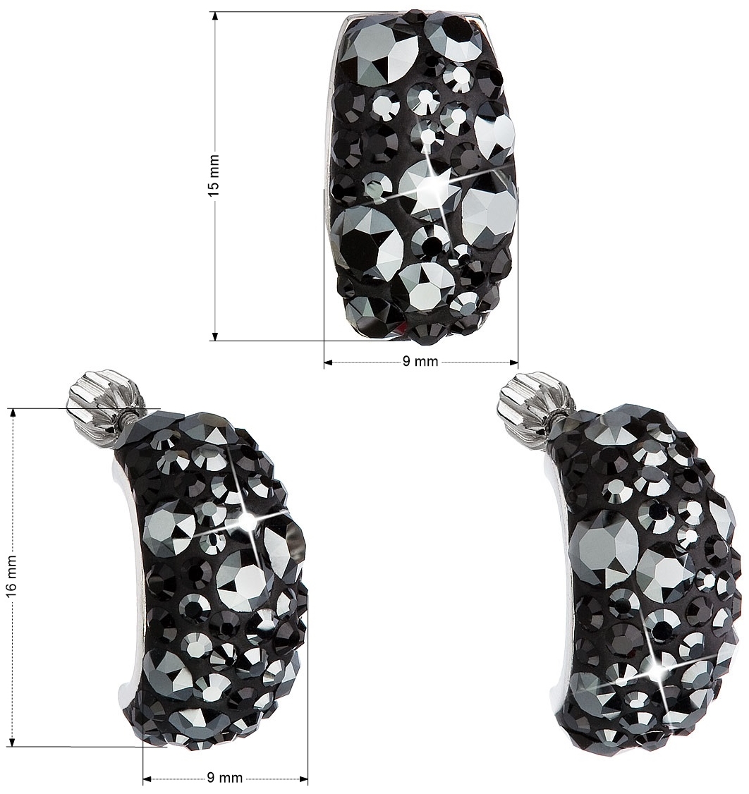 Sada šperkov s krištáľmi náušnice a prívesok čierny obdĺžnik 39116.5