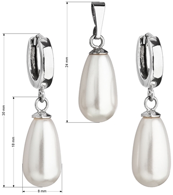 Sada šperkov s perlami Swarovski náušnice a prívesok biela perla slza 39120.1