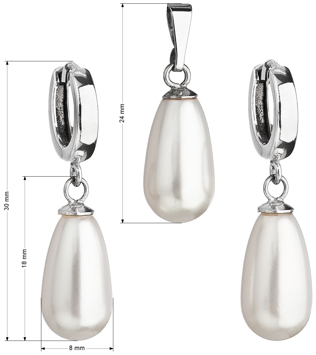 Sada šperkov s perlami Swarovski náušnice a prívesok biela perla slza 39120.1