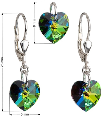 Sada šperkov s krištáľmi Swarovski náušnice a prívesok zelené srdcia 39003.5