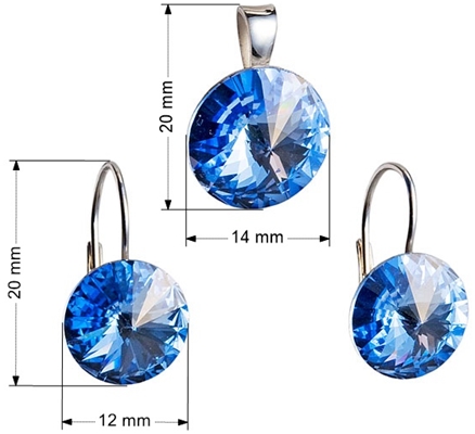 Sada šperkov s krištáľmi Swarovski náušnice a prívesok modré okrúhle 39012.3
