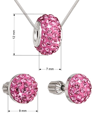 Sada šperkov s krištáľmi náušnice a prívesok ružové okrúhle 39200.3