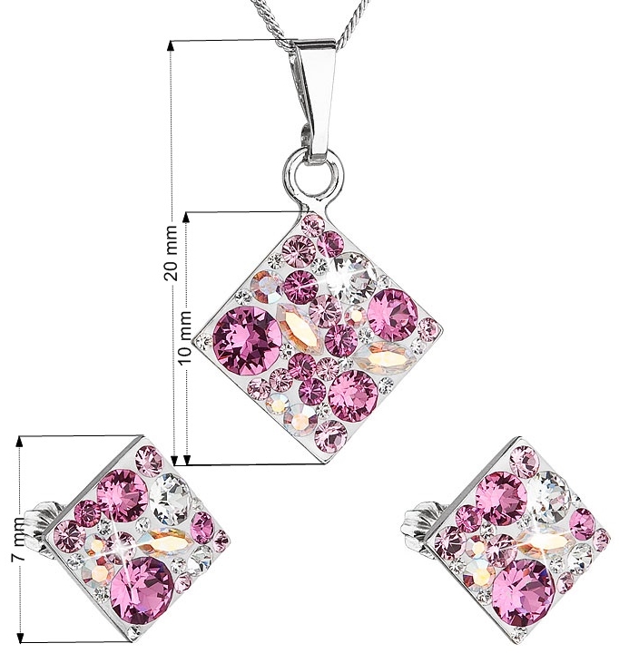 Sada šperkov s krištáľmi Swarovski náušnice, retiazka a prívesok ružový kosoštvorec 39126.3