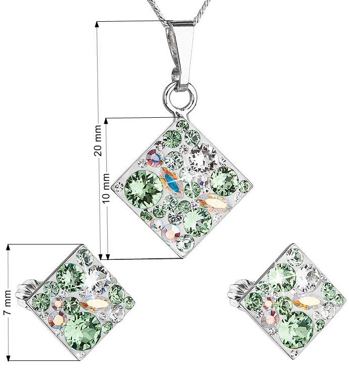 Sada šperkov s krištáľmi Swarovski náušnice, retiazka a prívesok zelený kosoštvorec 39126.3 peridot