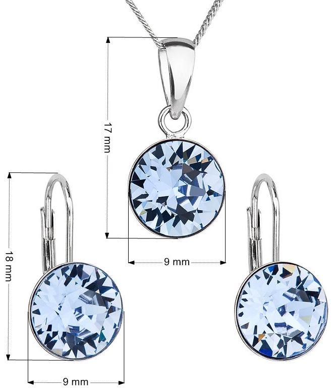 Sada šperkov s krištáľmi Swarovski náušnice, retiazka a prívesok modré okrúhle 39140.3 sapphire