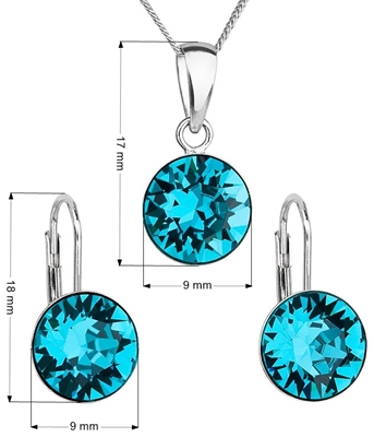 Sada šperkov s krištáľmi Swarovski náušnice, retiazka a prívesok modré okrúhle 39140.3 blue zircon