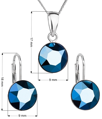 Sada šperkov s krištáľmi Swarovski náušnice, retiazka a prívesok modré okrúhle 39140.5 metalic blue