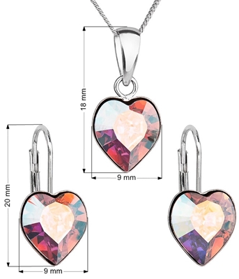 Sada šperkov s krištáľmi Swarovski náušnice, retiazka a prívesok AB efekt srdce 39141.2