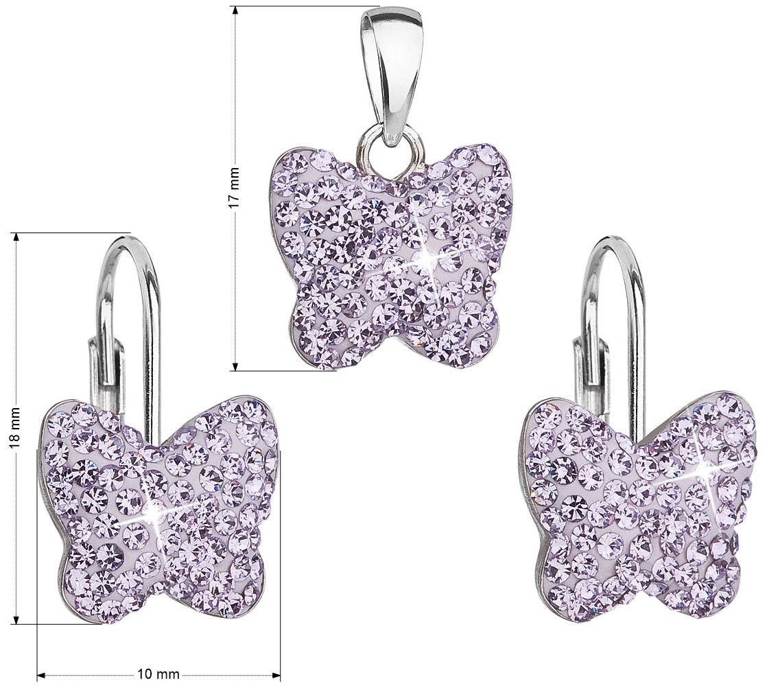 Sada šperkov s krištáľmi Swarovski náušnice a prívesok fialový motýľ 39144.3