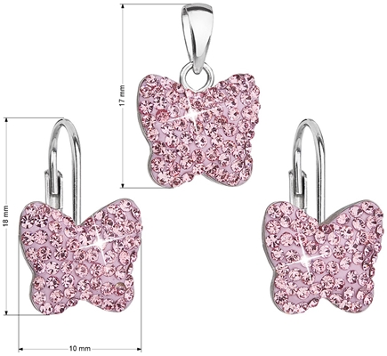 Sada šperkov s krištáľmi Swarovski náušnice a prívesok ružový motýľ 39144.3