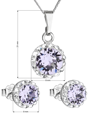 Sada šperkov s krištáľmi Swarovski náušnice, retiazka a prívesok fialové okrúhle 39152.3 violet