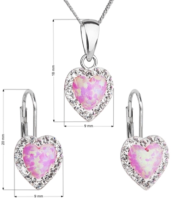 Sada šperkov so syntetickým opálom a krištáľmi Swarovski náušnice a prívesok svetlo ružové srdce 39161.1