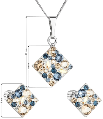 Sada šperkov s krištáľmi Swarovski náušnice a prívesok mix farieb kosoštvorec 39126.3 denim blue