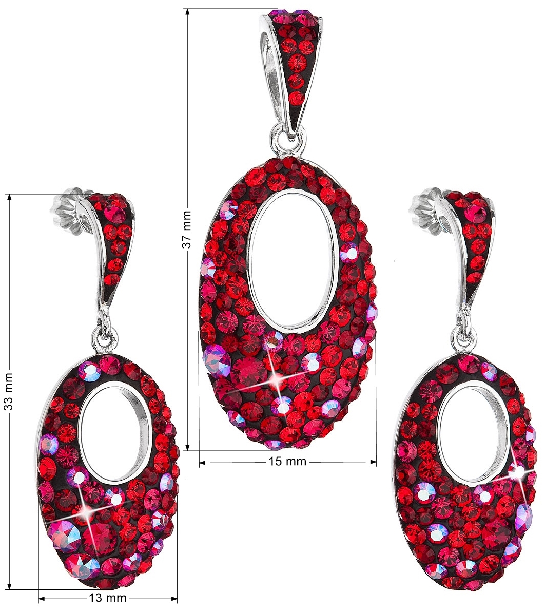 Sada šperkov s krištálmi Swarovski náušnice a prívesok červený ovál 39075.3 cherry
