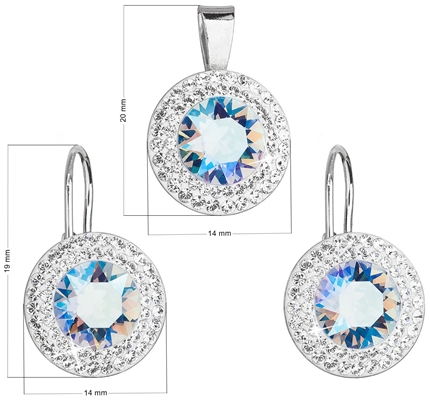Sada šperkov s krištáľmi Swarovski náušnice a prívesok modré okrúhle 39107.3 light sapphire shimmer