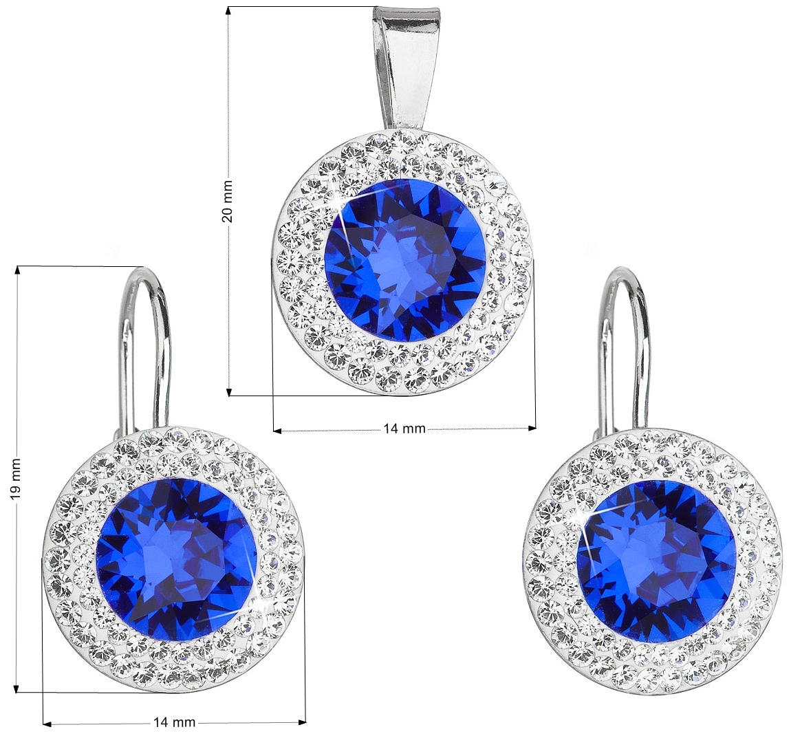 Sada šperkov s krištáľmi Swarovski náušnice a prívesok modré okrúhle 39107.3 majestic blue