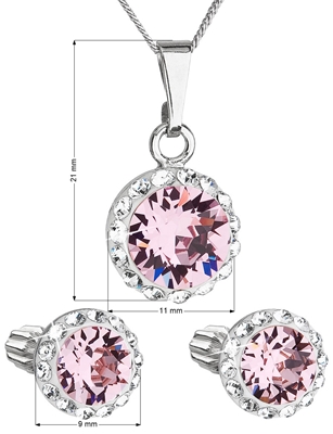 Sada šperkov s krištálmi Swarovski náušnice, retiazka a prívesok ružové okrúhle 39352.3 light rose