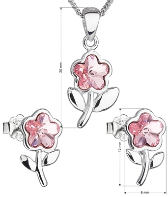 Sada šperkov s krištálmi Swarovski náušnice,retiazka a prívesok ružová kytička 39172.3 light rose