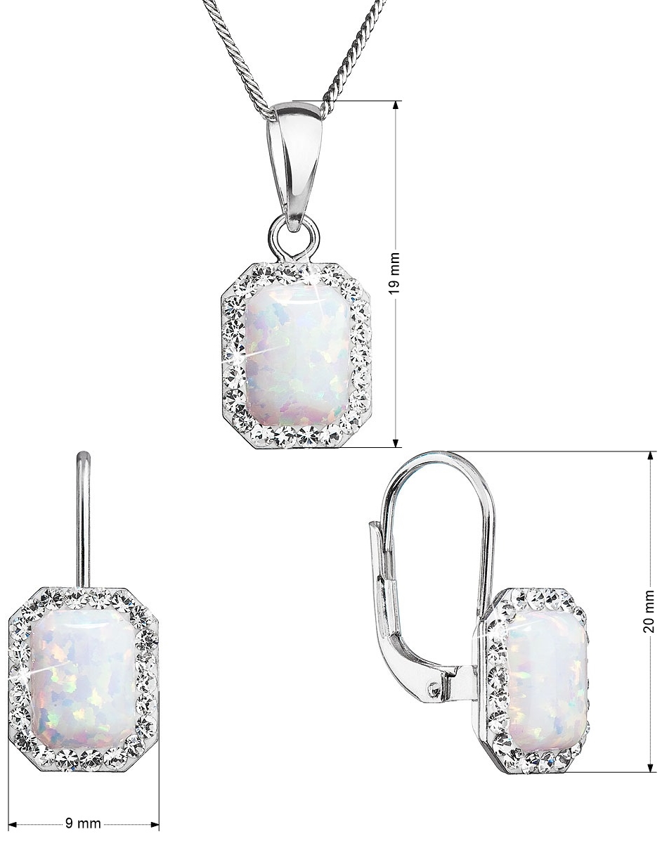 Sada šperkov so syntetickým opál a kryštály Preciosa náušnice a prívesok biele okrúhle 39175.1