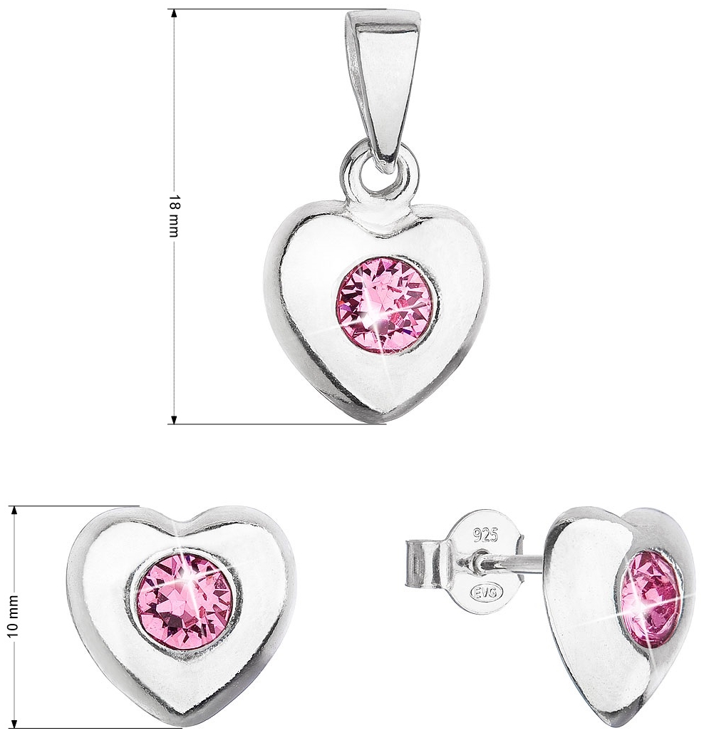 Sada šperkov s kryštálmi Swarovski náušnice a prívesok ružové srdce 39176.3