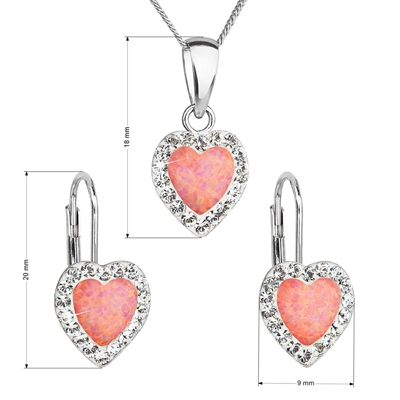 Sada šperkov so syntetickým opálom a krištálmi Preciosa náušnice a prívesok oranžové srdce 39161.1