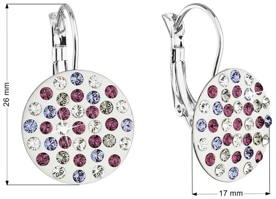 Náušnice bižutéria so Swarovski krištáľmi fialové okrúhle 51033.3