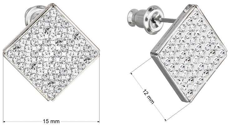Náušnice bižutérie s Preciosa kryštálmi kosoštvorec biela 51077.1 crystal