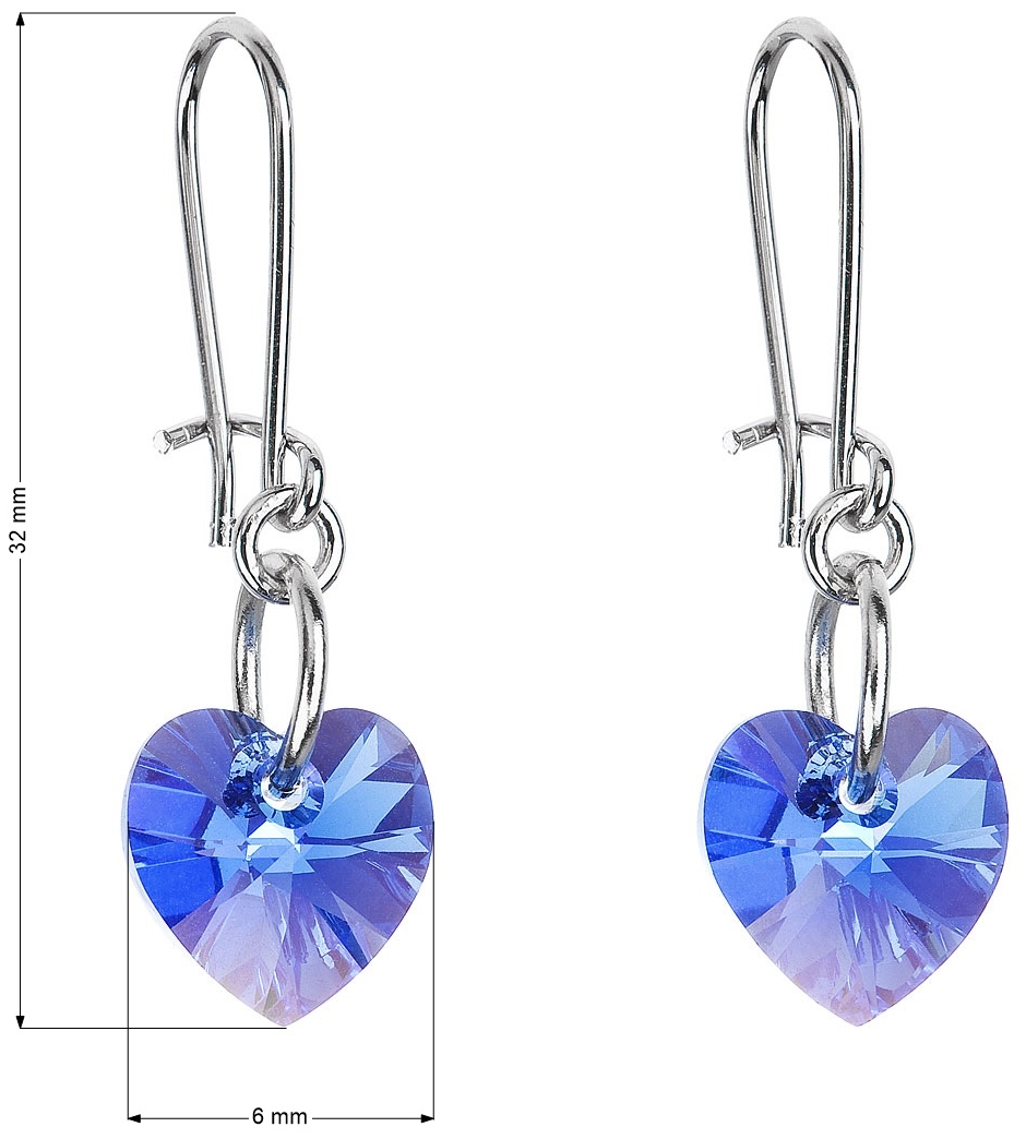 Náušnice bižutéria so Swarovski krištáľmi modré srdce 56006.3 sapphire