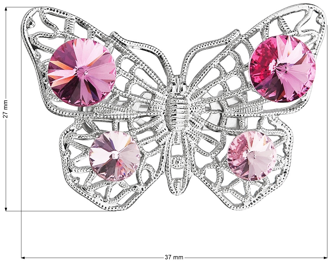 Brošňa bižutéria so Swarovski krištáľmi ružový motýľ 58002.3