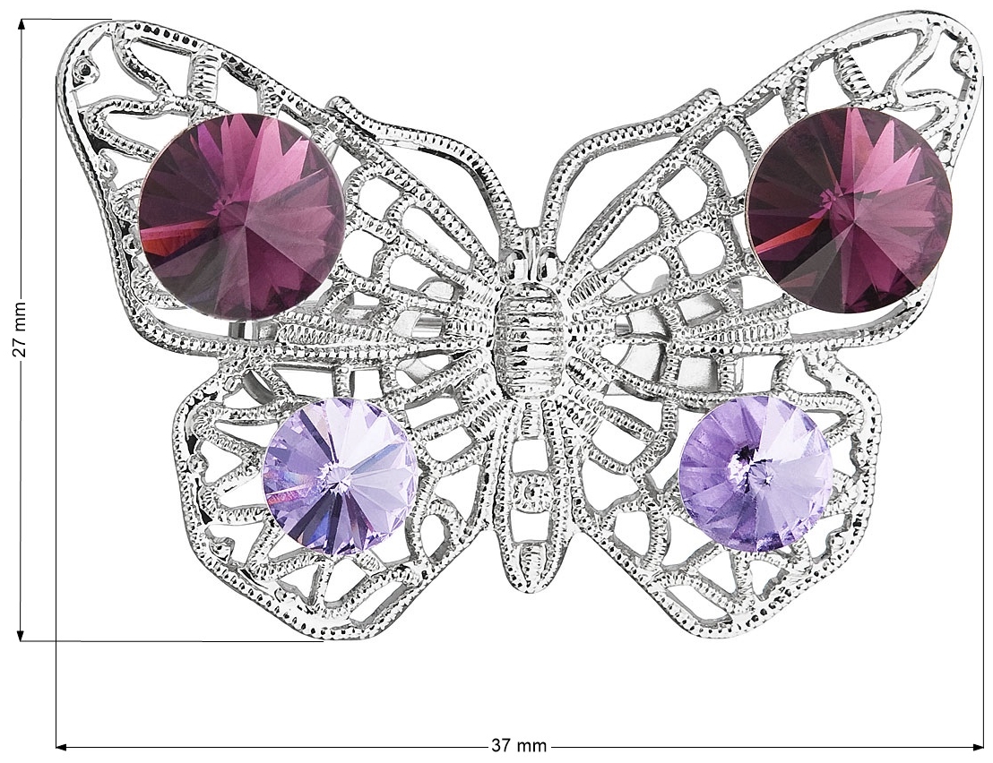 Brošňa bižutéria so Swarovski krištáľmi fialový motýľ 58002.3