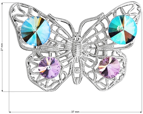 Brošňa bižutéria so Swarovski krištáľmi zelený fialový motýľ 58002.5 paradise shine