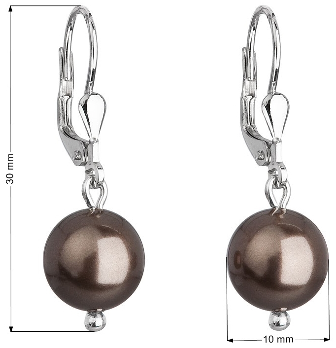 Strieborné náušnice visiace s perlou Swarovski hnedé okrúhle 71006.3