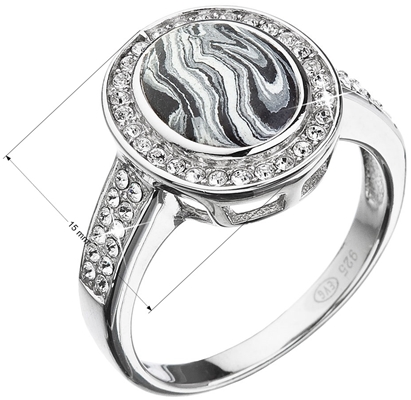 Strieborný prsteň ovál čiernobiely mramor sa Swarovski kryštály 75018.1