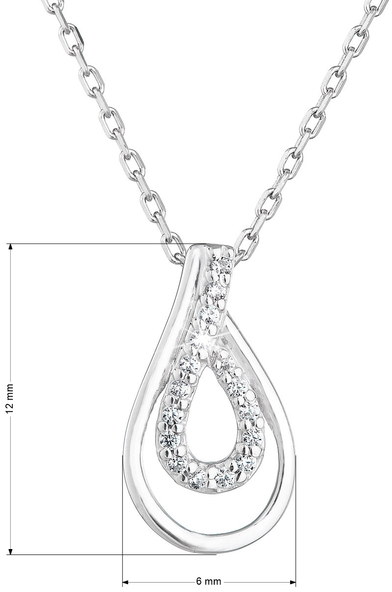 Strieborný náhrdelník so zirkónmi slza biely 882002.1