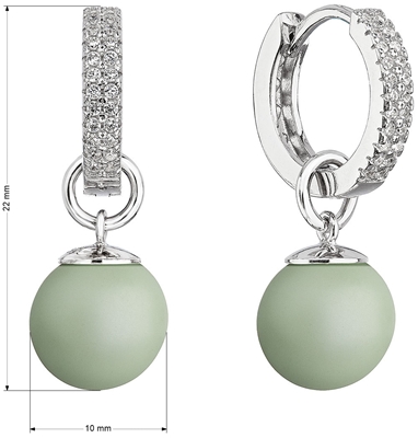 Strieborné visiace náušnice krúžky s pastelovo zelenou perlou 31298.3
