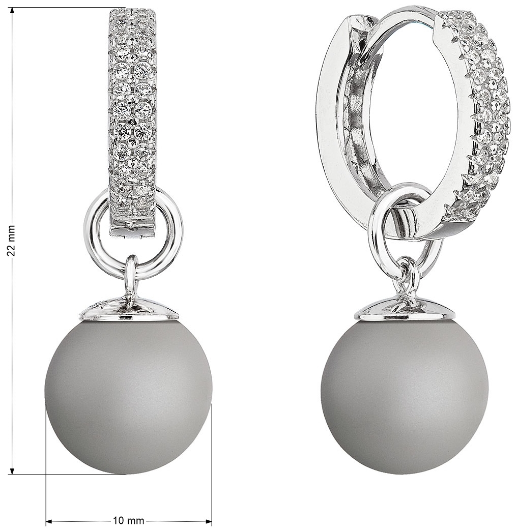 Strieborné visiace náušnice krúžky s pastelovo šedou perlou 31298.3