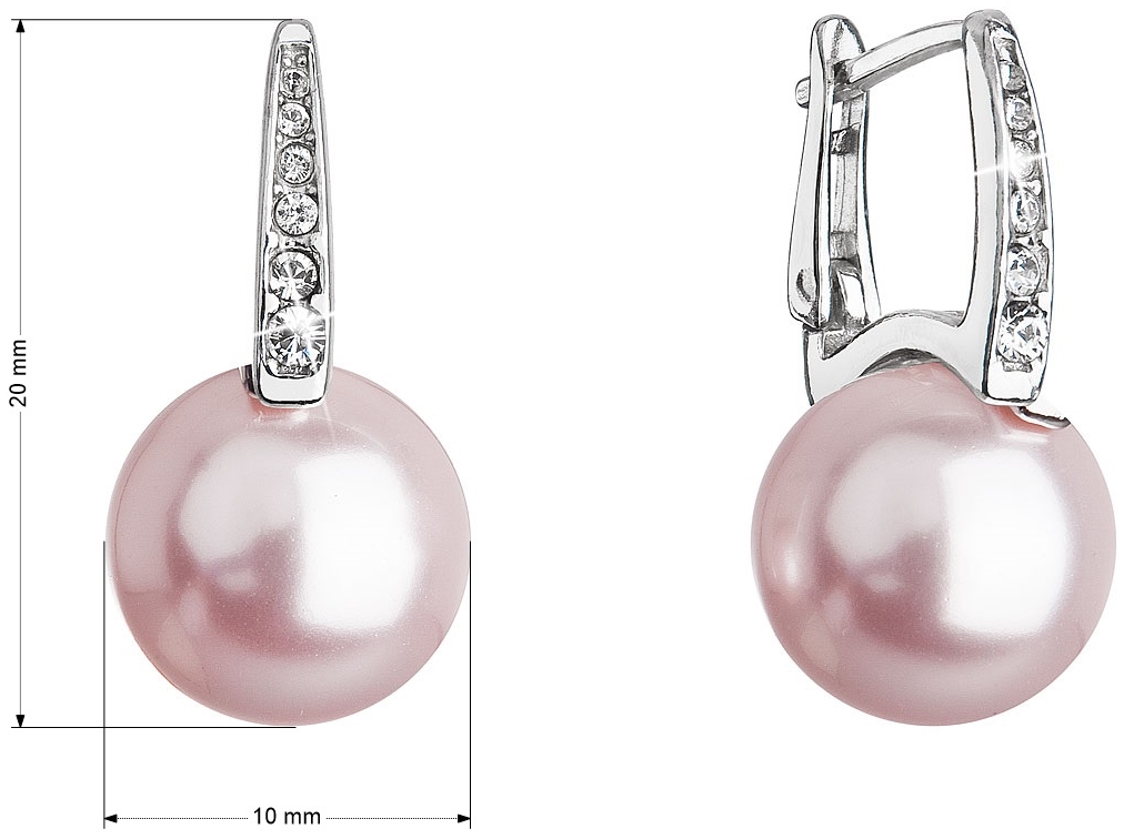 Strieborné náušnice visiace so Swarovski perlou a kryštály 31301.3 rosaline